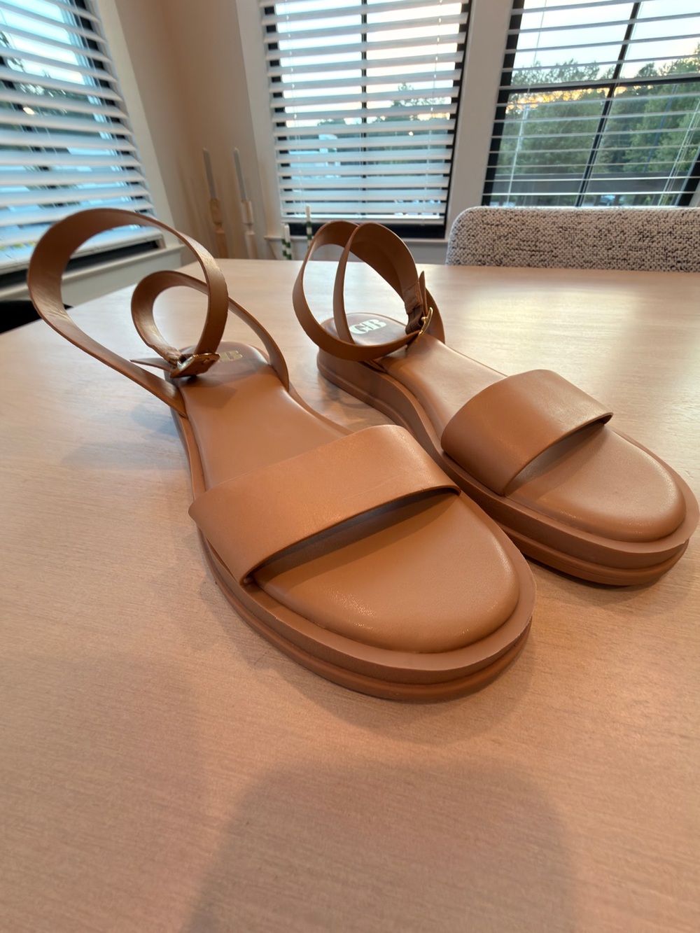 Gianni Bini Smooth Tan Ankle-Strap Platform Sandals